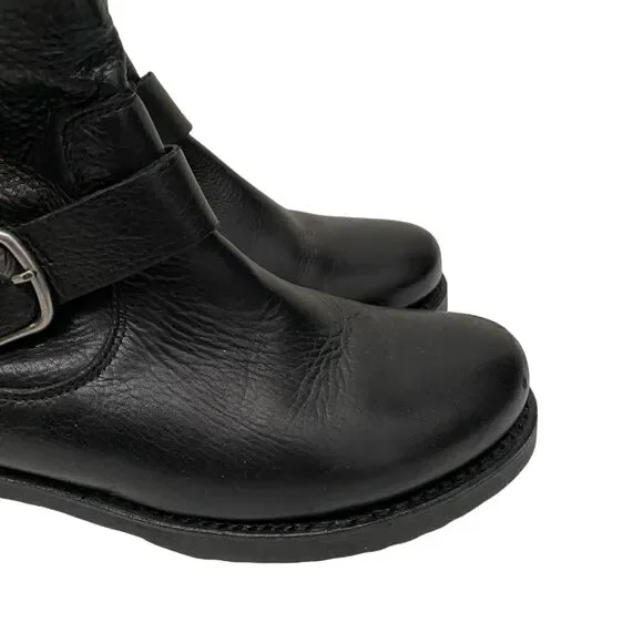 FRYE Veronica Black Leather Short Moto Bootie Buckled Strap Size 7.5 - Picture 5 of 12